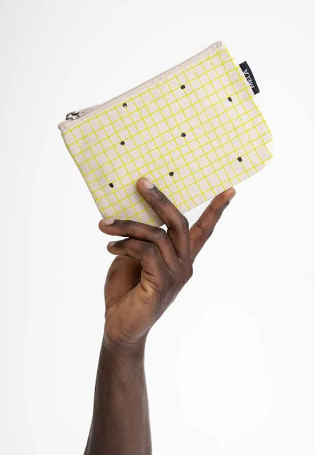 MELA Kosmetiktasche Klein GOTS, Greige-grid druck, – Produktbild 1 von 1