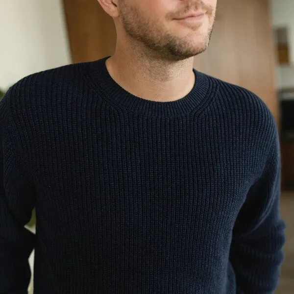 NORDLICHT NORDLICHT Herren Grobstrick Sweater Ole aus 100% Baumwolle, Marineblau (blau), – Produktbild 2 von 4