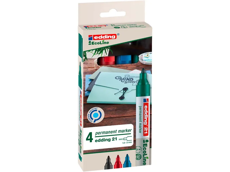 Edding 4er Set edding Permanentmarker "21 EcoLine" farbig sortiert – Produktbild 3 von 4