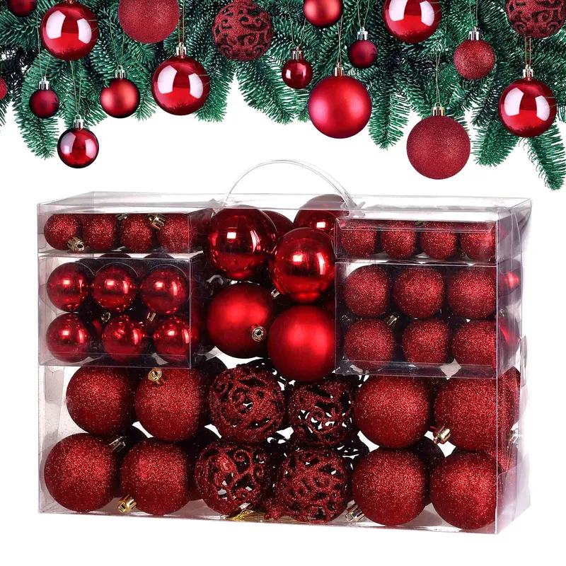 Casaria® Weihnachtskugeln Rot 100-tlg in matt, glänzend & glitzernd, Rot, – Produktbild 1 von 1