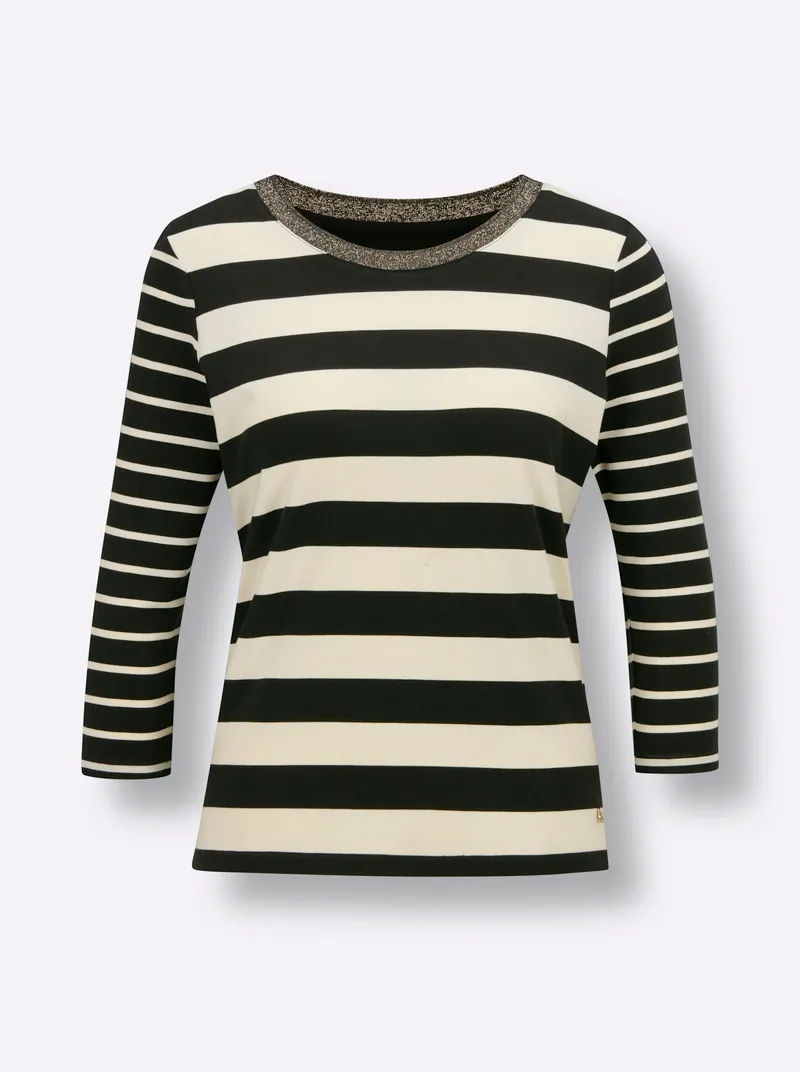 Ringelshirt, Schwarz-elfenbein-gestreift, – Produktbild 1 von 2