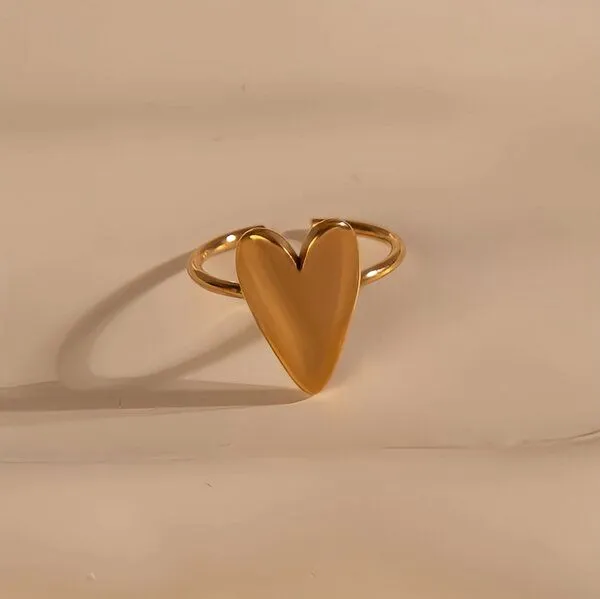 ELEKTROPULLI Größenverstellbarer HERZ Ring ca. 18 x 15mm von Elektropulli, Gold, – Produktbild 2 von 4