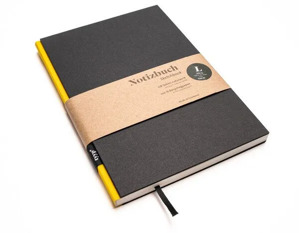 tyyp tyyp Notizbuch A5 schwarz – 100% Recyclingpapier – handmade in Germany – BerlinBook, Gelb, – Produktbild 1 von 4