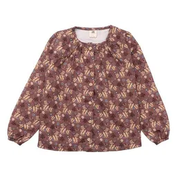 Walkiddy Kinder Bluse GOTS zertifiziert Bio-Baumwolle, Mauvebraun, Blumen- und Blattmuster, Knopfleiste, Walkiddy – Produktbild 1 von 1