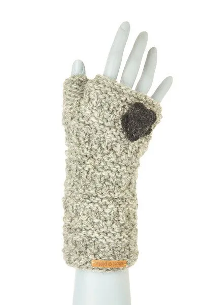 short'n'pietz short'n'pietz Schurwollhandstulpen mit Blumenmotiv, handgestrickt, Hellgrau, – Produktbild 1 von 1