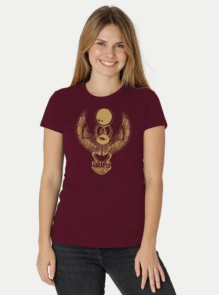 Peaces.bio - handbedruckte Biomode Peaces.bio - handbedruckte Biomode Damen Fit T-Shirt Cheper, Bordeaux, – Produktbild 2 von 2