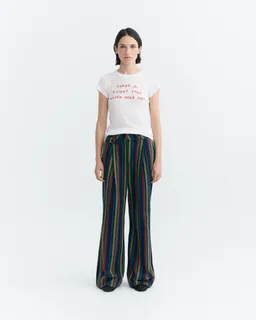 thinking mu Thinking MU Damen vegan Hose Von Patricia Niedrige Leibhöhe Weit Geschnitten, Gestreift, Blau/Rot/Grün – Produktbild 1 von 1