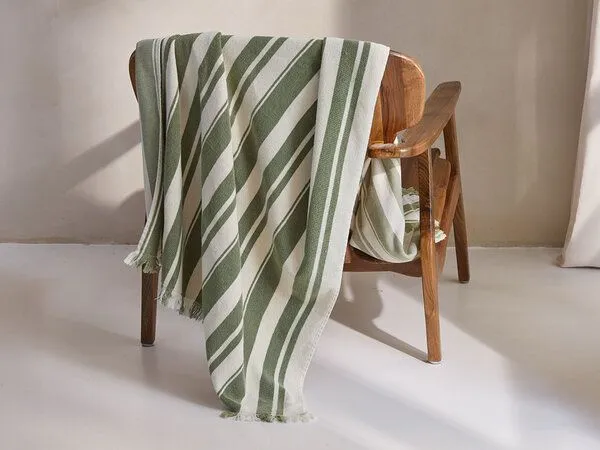 Yumeko Yumeko Hamamtuch 100x180 - 1 Stk, Sage green stripe, – Produktbild 1 von 4