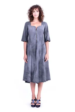 RAVENS VIEW IBIZA RAVENS VIEW IBIZA Damen vegan Kleid Zip Langarm Aged Effect Anthrazit Grau – Produktbild 1 von 1