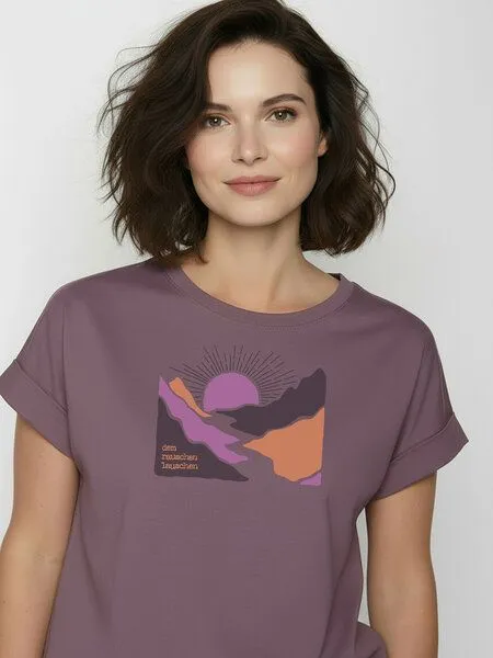 GreenBomb GREENBOMB River Sundown Loony - Sportliches T-Shirt aus Bio-Baumwolle mit Rollup Sleeve / hochwertiger Print / GOTS / Fair & Vegan, Lila (moorberry), – Produktbild 2 von 4
