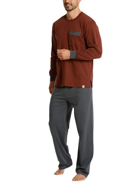 Haasis Bodywear Haasis Bodywear Herren Pyjama Rundhalsausschnitt, Bio Baumwolle, Bordeauxx/grau, – Produktbild 4 von 4
