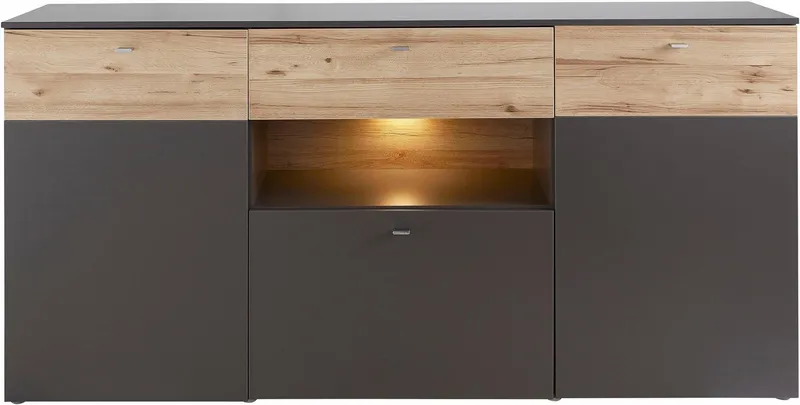 FORTE Sideboard Como, Kommode, Stauraumschrank, LED Beleuchtung, Soft Close, Stauraum, Grau, – Produktbild 2 von 5