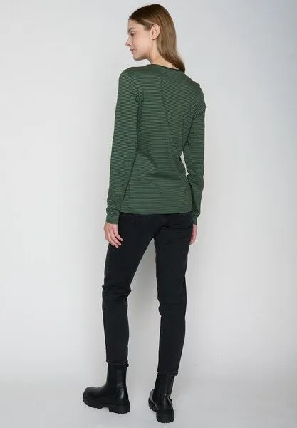 GreenBomb GREENBOMB Basic Yummy - Sportliches Longsleeve aus Bio-Baumwolle / GOTS / Fair & Vegan, Grün (forest stripes), – Produktbild 4 von 4
