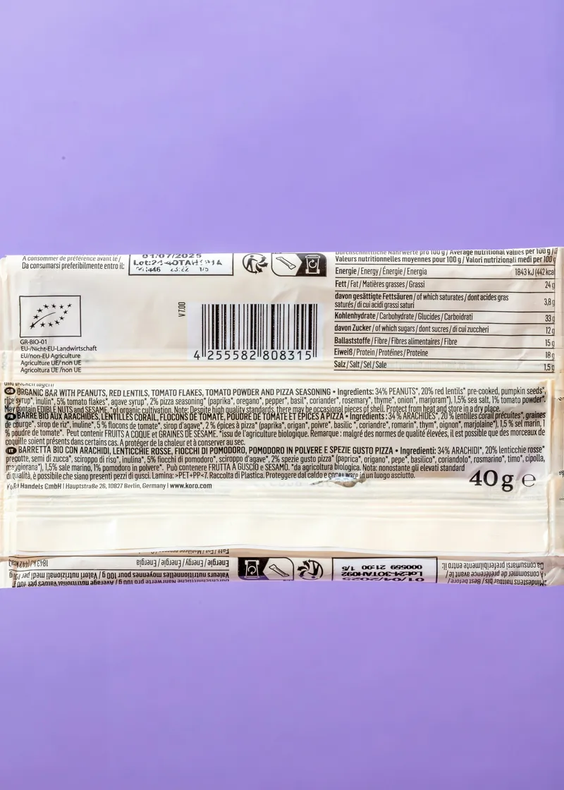 KoRo Herzhafter Bio Erdnussriegel mit Tomate und Kräutern 40 g – Produktbild 5 von 5