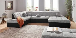 DOMO collection Wohnlandschaft PB MORIC wahlweise mit Bettfunktion und Armteilverstellung U-Form, XXL-Format B/T/H: 353/216/80 cm, feine Steppung, incl. Zierkissen – Produktbild 1 von 1