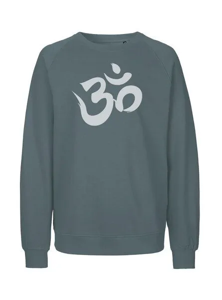 Peaces.bio - handbedruckte Biomode Peaces.bio - handbedruckte Biomode Bio Herren Sweatshirt Om, Blaugrün, – Produktbild 1 von 2