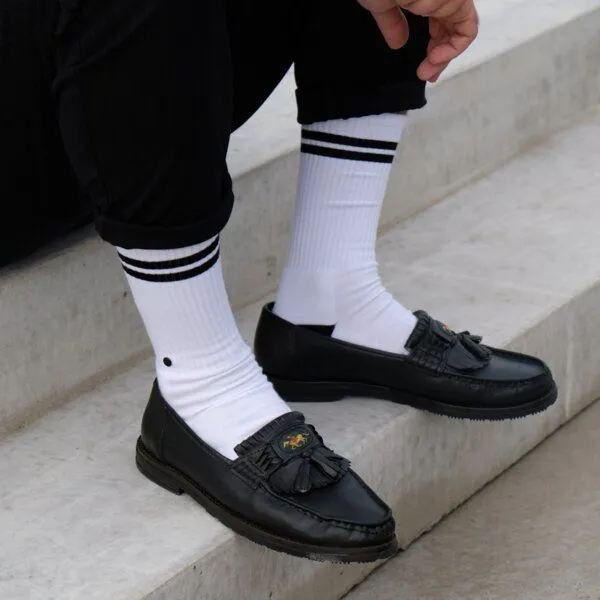 wysf. | what you stand for. wysf. | what you stand for. Retro Tennissocken mit Knopf, Bio-Baumwoll-Mix, Schwarz (weiß/schwarz), – Produktbild 2 von 4