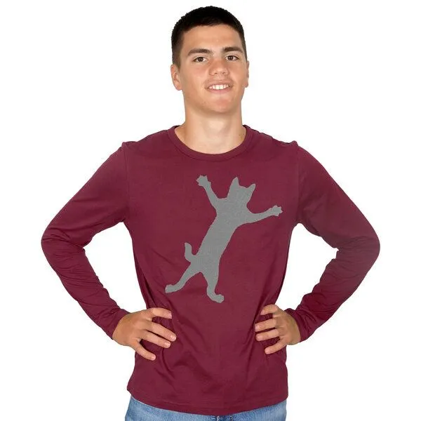 HANDGEDRUCKT HANDGEDRUCKT "Klammerkatze" Männer Longsleeve, Bordeaux, – Produktbild 1 von 3