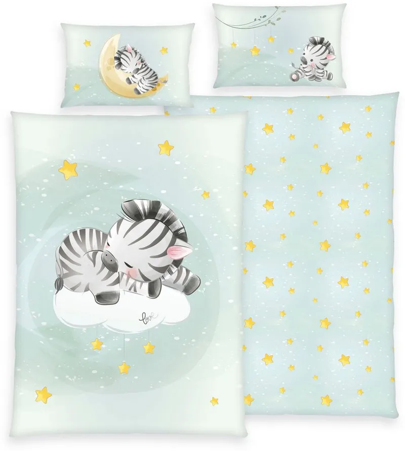 Baby Best Baby Best Babybettwäsche babybest Zebra, Renforcé, 2 teilig, mit liebevollem Motiv, Bunt|grün, – Produktbild 2 von 5