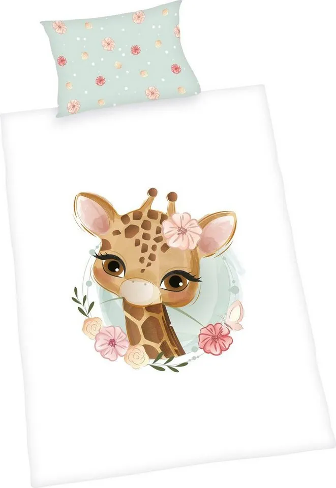 Baby Best Baby Best Babybettwäsche Giraffe, Renforcé, 2 teilig, mit liebevollem Motiv, Bunt|weiß, – Produktbild 3 von 5