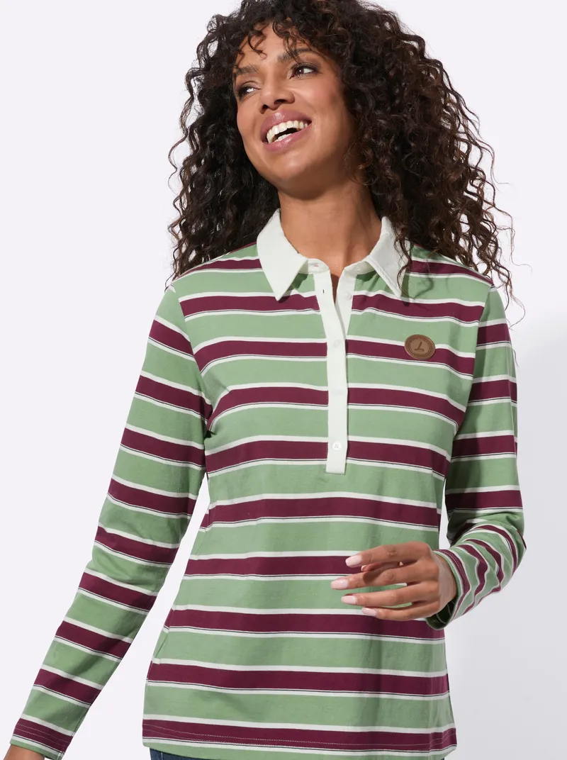 Witt Langarm-Poloshirt eucalyptus-bordeaux-geringelt, Eucalyptus-bordeaux-geringelt, – Produktbild 2 von 2