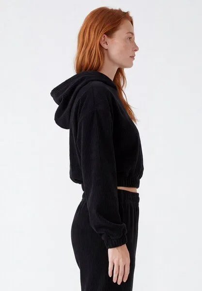 ORGANICATION ORGANICATION Cropped Cord-Hoodie aus Bio-Baumwolle, Black, – Produktbild 3 von 4
