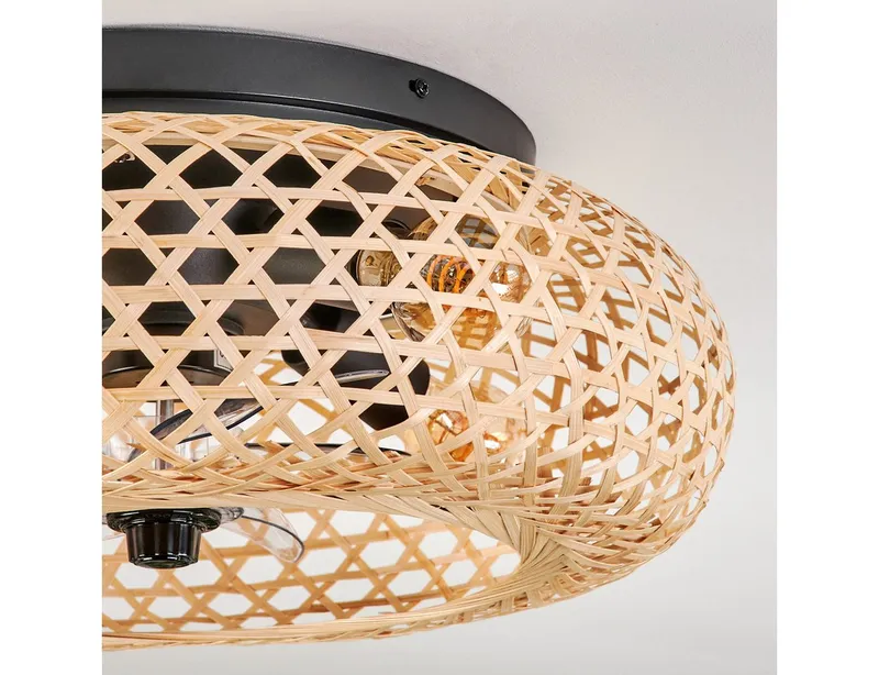 hofstein Deckenleuchte Deckenventilator mit Beleuchtung aus Metall/Bambus, Fernbedienung, ohne Leuchtmittel, Auf-/Abwind-Funktion, Lichteffekt, Ø 50cm, 4xE27, ohne Leuchtmittel, Beige|schwarz, – Produktbild 3 von 5