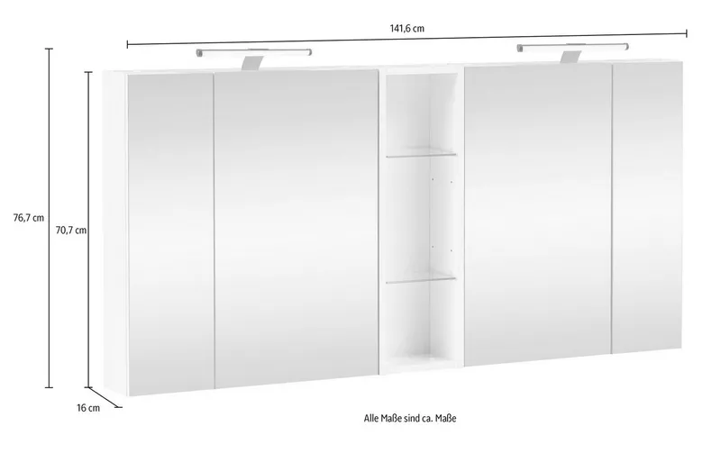 Schildmeyer Spiegelschrank Duo, Doppelter Spiegelschrank, Made in Germany, B: 141,6 cm (1-St) Solide Verarbeitung - Dieses Produkt ist in Deutschland gefertigt, Weiß, – Produktbild 2 von 5