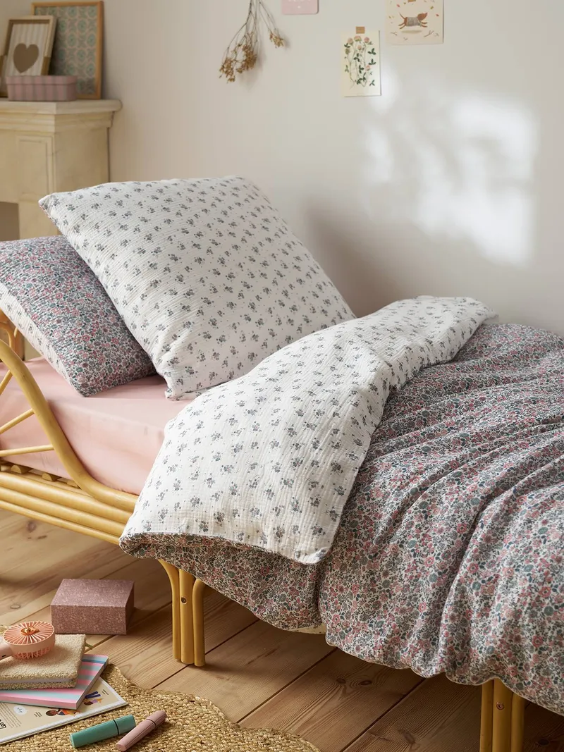Vertbaudet Bettwäsche-Set Kinder RETRO FLOWER, Rosa bedruckt, – Produktbild 1 von 4