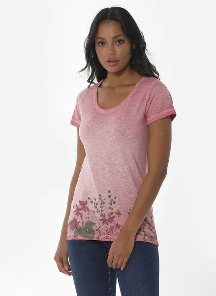 ORGANICATION ORGANICATION Cold Pigment Dyed T-Shirt aus Bio-Baumwolle mit Blume-Print, Rose(desert rose), – Produktbild 1 von 4