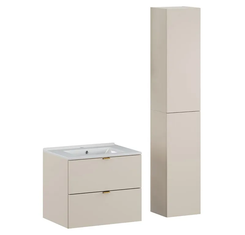 Lomadox Badmöbel-Set DURANGO-56, (Spar-Set, 2-St., Waschtisch Unterschrank), Keramikwaschbecken 60cm breit, kaschmir, versch. Griffvarianten, Braun, – Produktbild 1 von 5