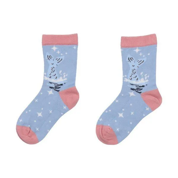 Walkiddy Kinder Socken Bio-Baumwolle Mermaids/White Horses lila GOTS zertifiziert weiche Walkiddy Kindersocken vegan elastisch atmungsaktiv nachhaltige Socken für Mädchen und Jungen – Produktbild 1 von 2
