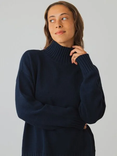 Honest Basics Honest Basics Damen Mock-Pullover aus Bio-Baumwolle, Midnight, – Produktbild 2 von 4