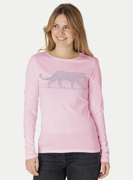 Peaces.bio - handbedruckte Biomode Peaces.bio - handbedruckte Biomode Bio-Damen-Langarmshirt Leopard, Rosa, – Produktbild 1 von 2