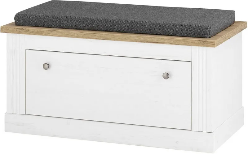 OTTO home Sitzbank Westminster, Schuhbank mit Sitzkissen, Garderobenbank im Landhausstil, Metallgriffe, in 2 Farben erhältlich, Platz für 8 Schuhe, 92 cm breit, Weiß, – Produktbild 2 von 5