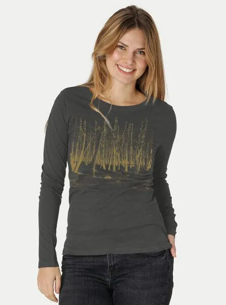 Peaces.bio - handbedruckte Biomode Peaces.bio - handbedruckte Biomode Damen Langarmshirt Woodland, Graphitgrau, – Produktbild 1 von 2