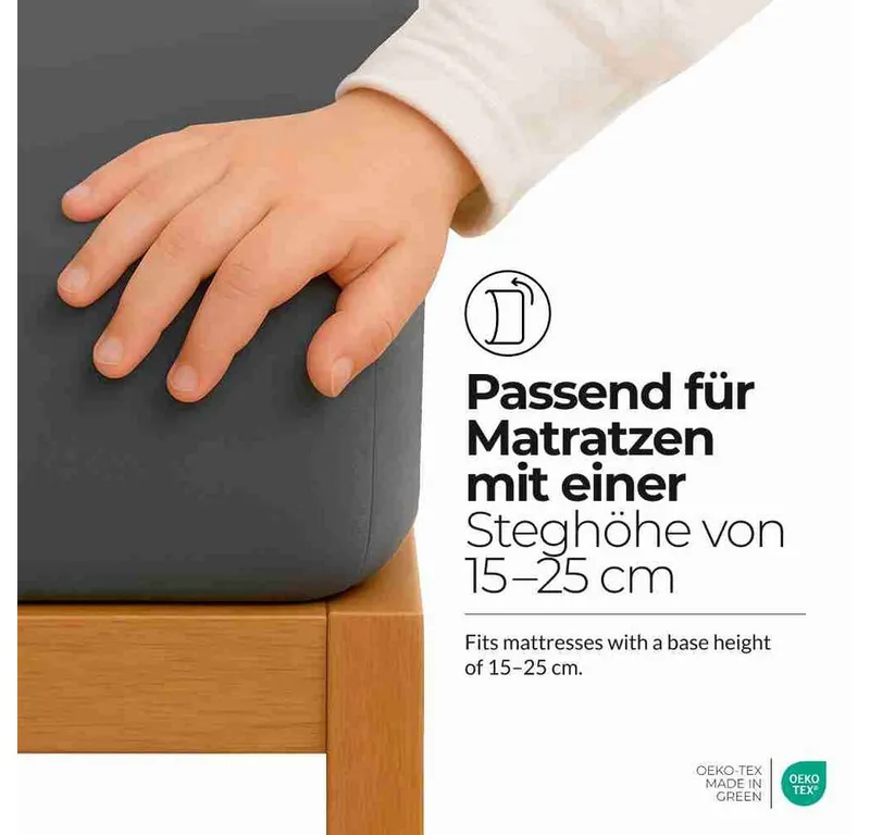 etérea Himmlische Qualität Spannbettlaken etérea Comfort Jersey Spannbettlaken, Jersey, Gummizug: rundum, (1 Stück), Grau, – Produktbild 3 von 5