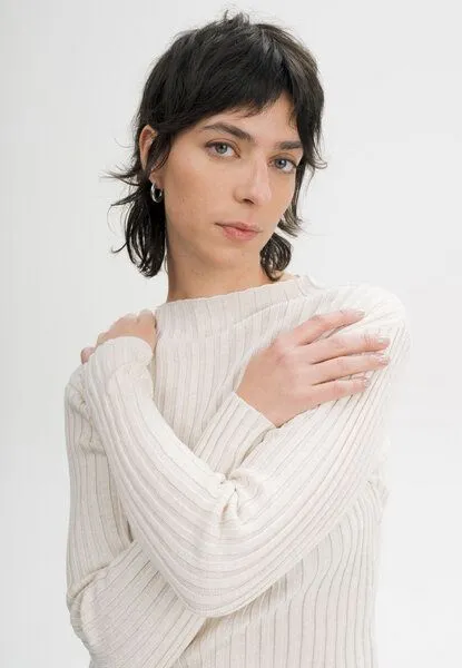 MELA MELA Strickpullover Style NAMARI aus 100% Bio-Baumwolle, Cream melange, – Produktbild 5 von 5