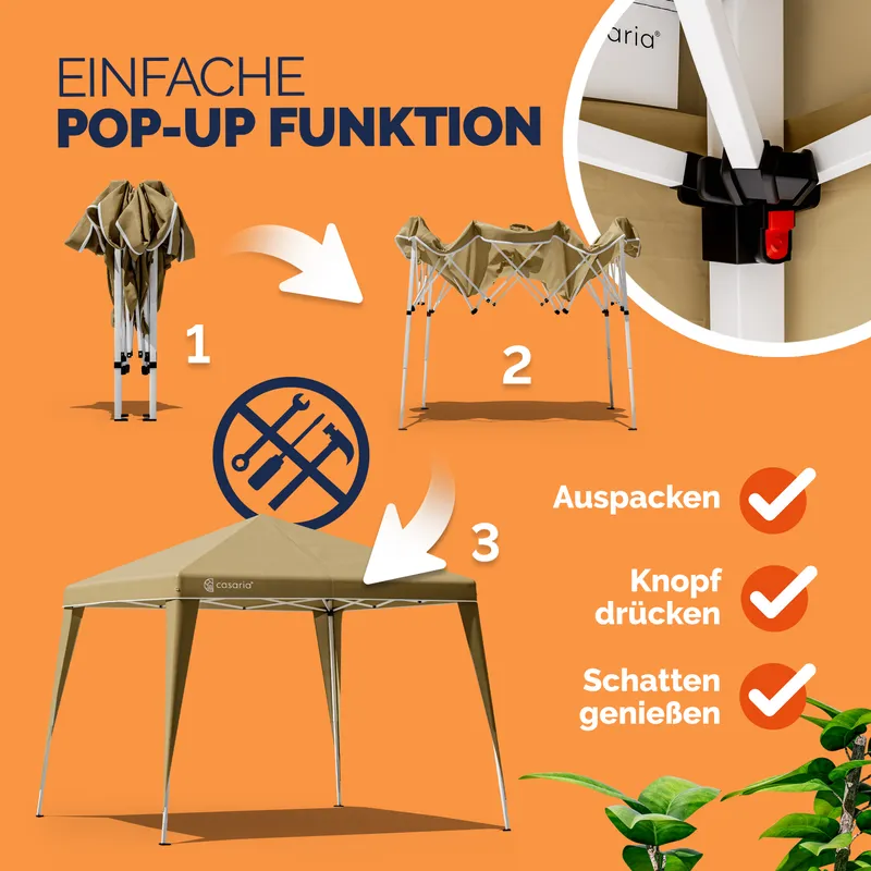 Casaria® Faltpavillon 3x3m Pop-Up Beige Schnellaufbau UV-Schutz 50+ wasserdicht stabil, Beige, – Produktbild 2 von 2