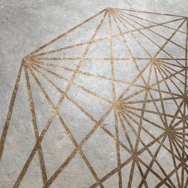 Veskor Cassiopeia Veskor Cassiopeia DEMIHEXERAKT Heilige Geometrie Linoldruck | 40 × 40 cm | Gold auf Naturweiß – Produktbild 2 von 4