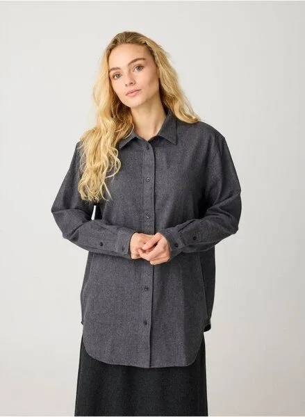 KnowledgeCotton Apparel KnowledgeCotton Apparel Lockeres Flanellhemd VEGA aus Bio-Baumwolle, Grau-dark-grey-melange, – Produktbild 1 von 2