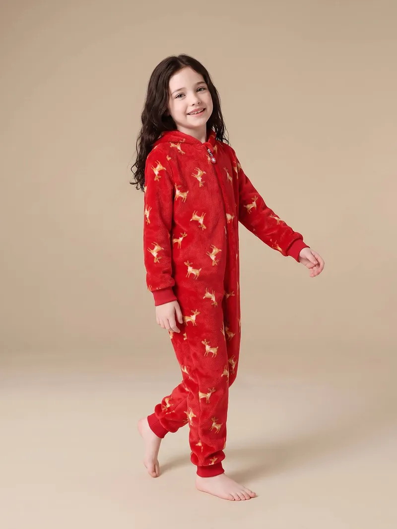 Vertbaudet Kinder Plüschoverall RENTIER mit enem Geweih, Rot, – Produktbild 2 von 4