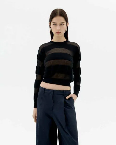 thinking mu thinking mu Be Lyocell-Pullover mit transparenten Streifen – Produktbild 2 von 4