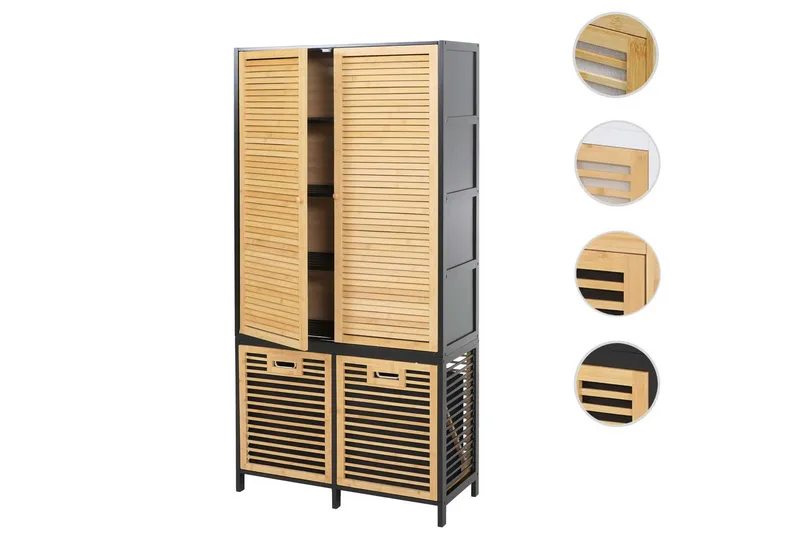 MCW Hochschrank MCW-N83-T Mit Ablagefächern und zwei Wäschekörben, Schwarz, – Produktbild 3 von 4