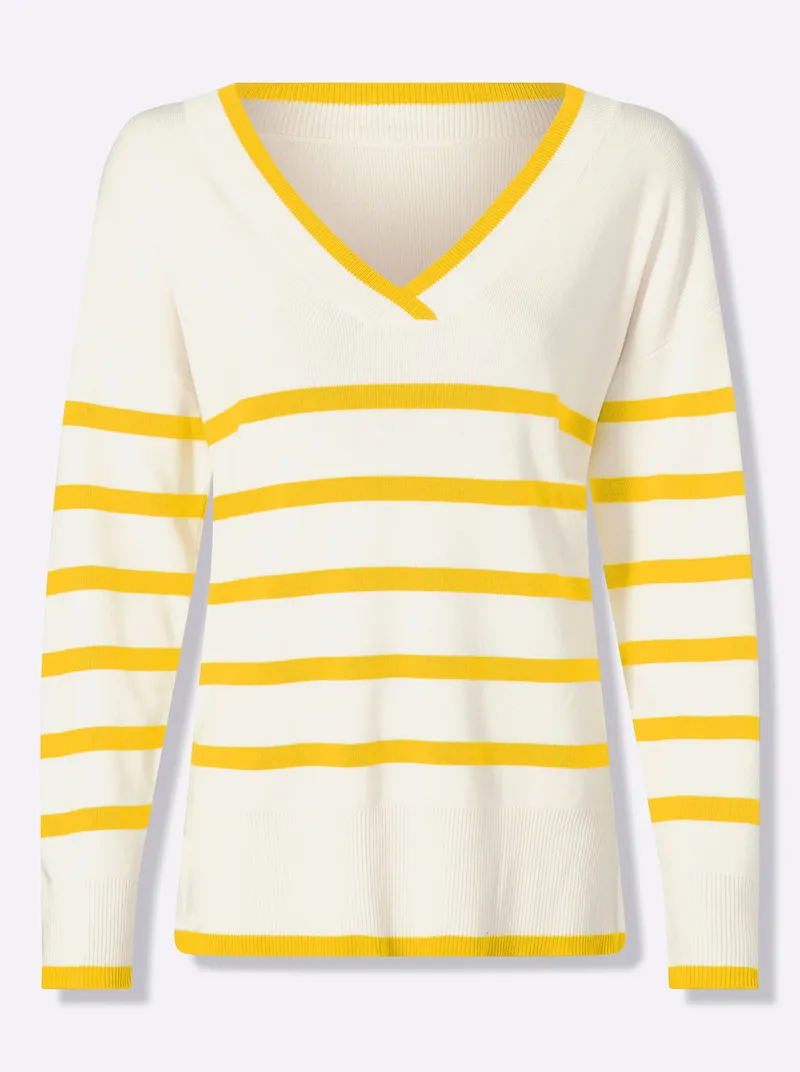 heine Streifenpullover sonnengelb-ecru-geringelt, Sonnengelb-ecru-geringelt, – Produktbild 1 von 2