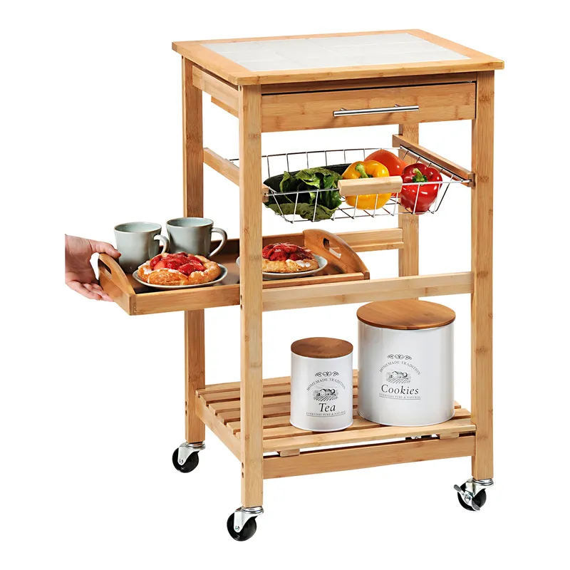 Kesper Küchenwagen mit hitzebeständiger Abdeckplatte, Braun, – Produktbild 2 von 3