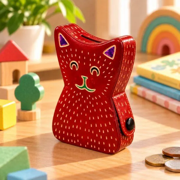 Janselo Katze Kinder-Spardose aus Shanti-Leder in Rot – Produktbild 2 von 4