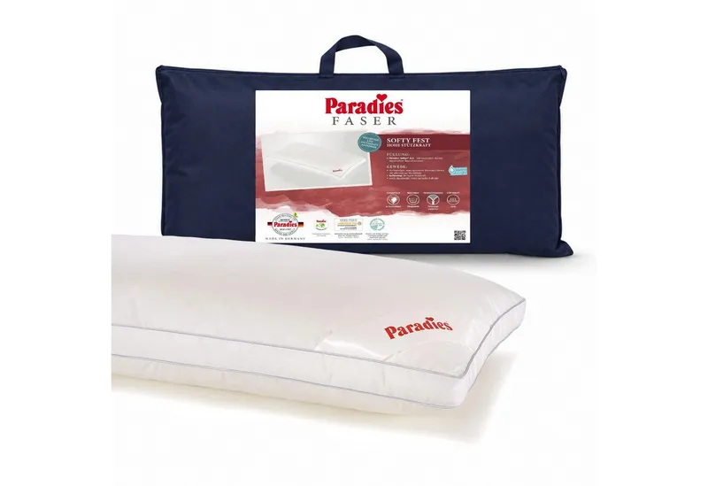 Paradies Paradies Kunstfaserkopfkissen Paradies Softy fest Kopfkissen hohes Bauschvolumen Außensteg 40x80, Füllung: Paradies Softys, Bezug: 100% Bio Baumwolle, Seitenschläfer, Rückenschläfer, Weiß, – Produktbild 1 von 4