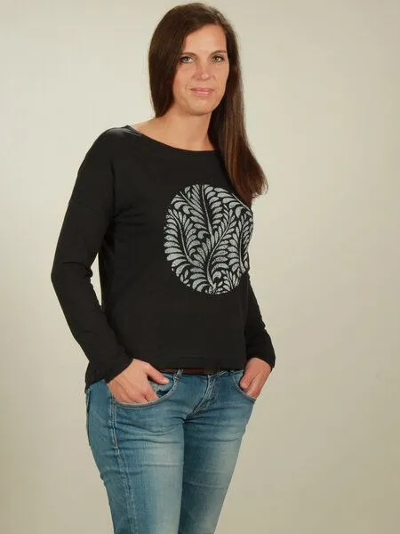 NATIVE SOULS NATIVE SOULS Longsleeve Oversize Damen - Leaves, Black, – Produktbild 1 von 1