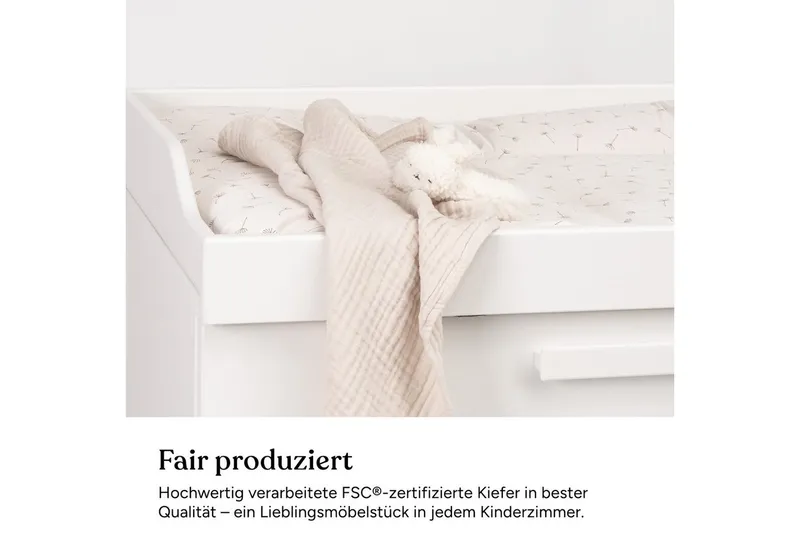 Ehrenkind Wickelkommode Linia mit abnehmbarem Wickelaufsatz aus Kiefer, 3 Schubladen + Regal, made in Europe, Weiß, – Produktbild 5 von 5